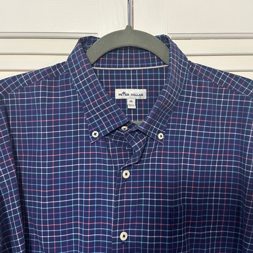 Peter Millar Windowpane Plaid Button Up Shirt - Size XL